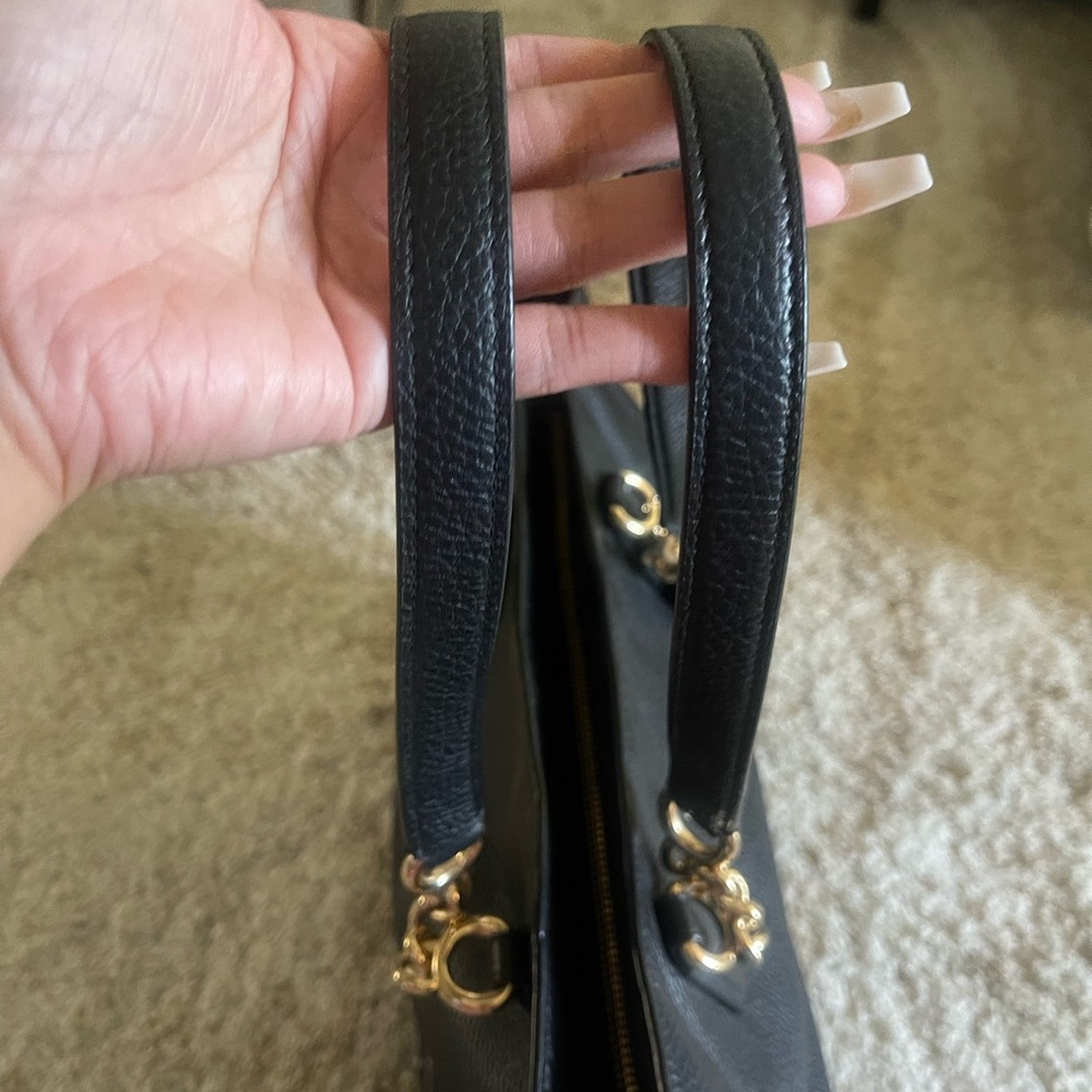 Black Coach Chain Leather Tote - Picture 5 of 6